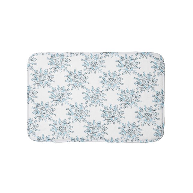 Blue Christmas Snowflakes, Winter Blizzard Pattern Bath Mat (Front)