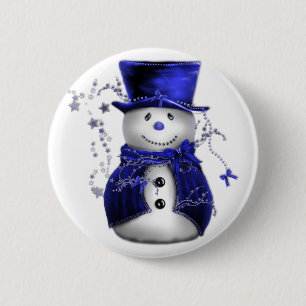 Blue Christmas Snowman 6 Cm Round Badge