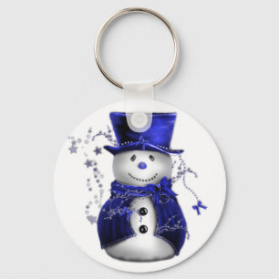 Blue Christmas Snowman Key Ring