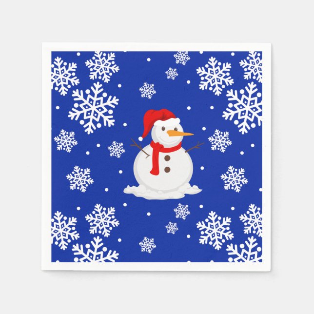 Blue christmas Snowman Snowflakes Napkin (Front)