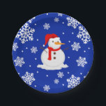 Blue christmas Snowman Snowflakes Paper Plate<br><div class="desc">Beautiful and Cute Christmas paper plates. This paper plate is inspired by Xmas eve,  Do you like snowflakes,  snowmen,  and blue colours? if is so then these paper plates are for you!</div>