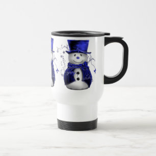 Blue Christmas Snowman Travel Mug