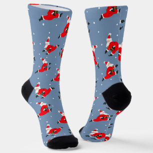Blue Christmas Socks with Red Dancing Santa’s