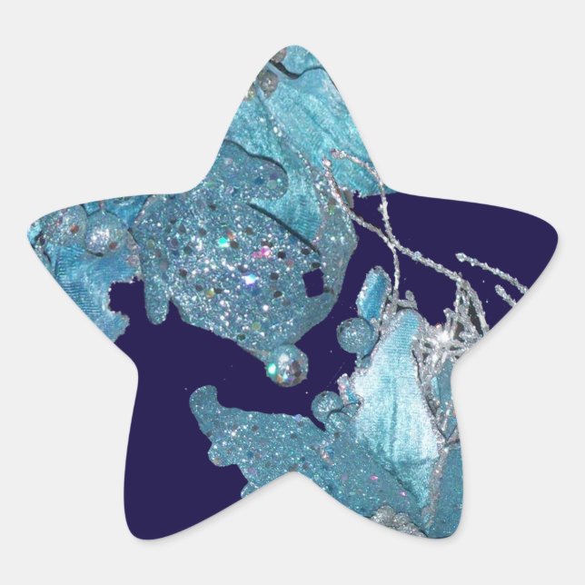 BLUE CHRISTMAS STAR IN SPARKLES STICKER (Front)