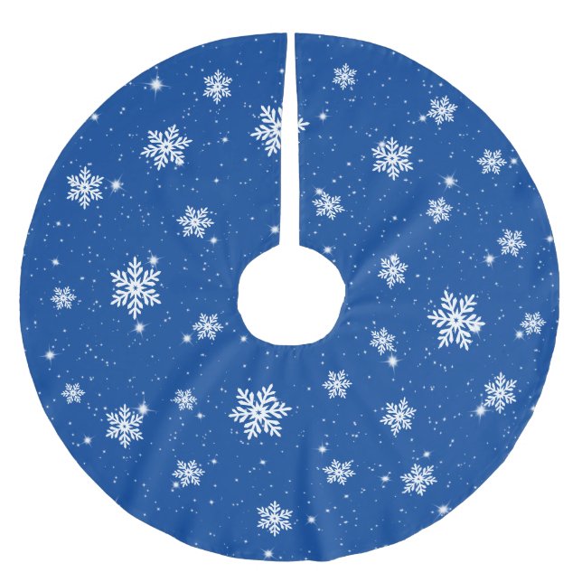 Blue Christmas Stars Snowflakes Pattern Brushed Polyester Tree Skirt (Front)