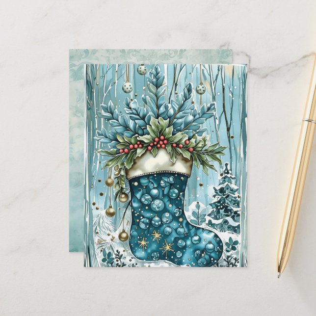 Blue Christmas Stocking Scrapbook Paper (Front/Back In Situ)