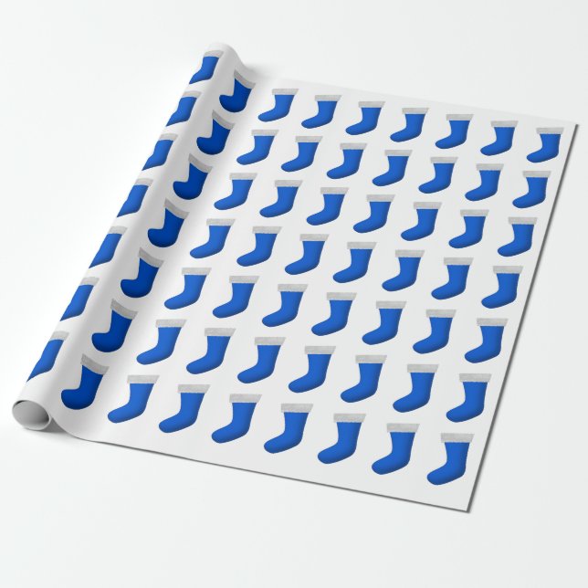 Blue Christmas Stockings Wrapping Paper (Unrolled)