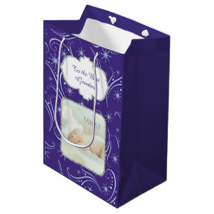 Blue Christmas Swirl Grandparent Photo Template Medium Gift Bag