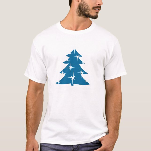 Blue Christmas T-shirt Ladies Holiday  Tree Tee (Front)