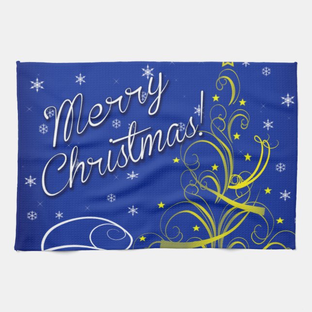 Blue Christmas Tea Towel (Horizontal)