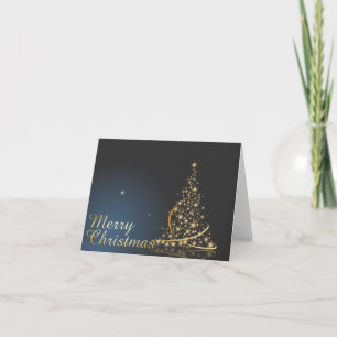 Blue Christmas Theme with golden Christmas Tree Card