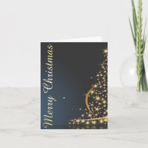 Blue Christmas Theme with golden Christmas Tree Card