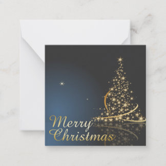 Blue Christmas Theme with golden Christmas Tree Card