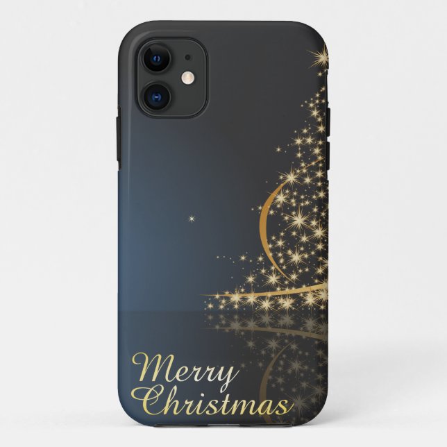 Blue Christmas Theme with golden Christmas Tree Case-Mate iPhone Case (Back)