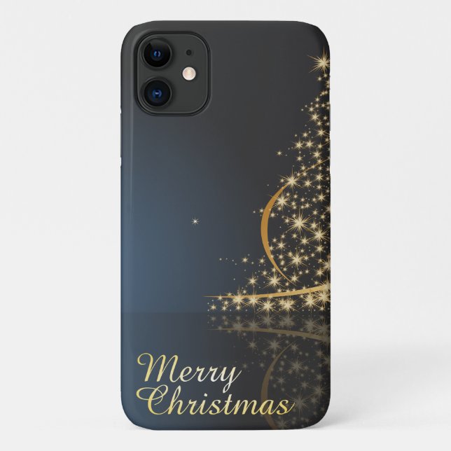 Blue Christmas Theme with golden Christmas Tree Case-Mate iPhone Case (Back)