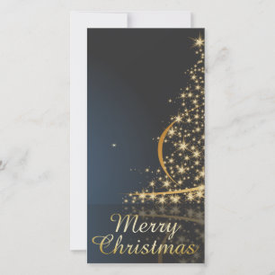 Blue Christmas Theme with golden Christmas Tree Holiday Card