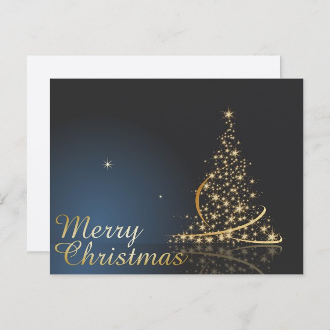 Blue Christmas Theme with golden Christmas Tree Invitation (Front/Back)