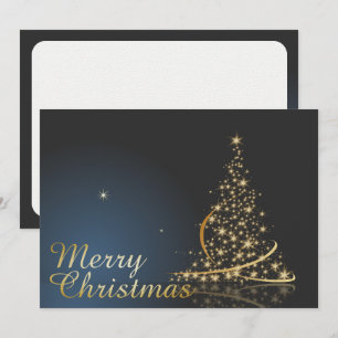 Blue Christmas Theme with golden Christmas Tree Invitation