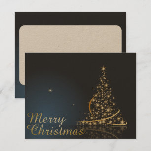 Blue Christmas Theme with golden Christmas Tree Invitation