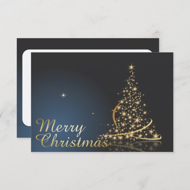 Blue Christmas Theme with golden Christmas Tree Invitation (Front/Back)