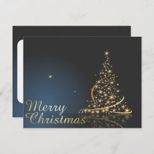 Blue Christmas Theme with golden Christmas Tree Invitation