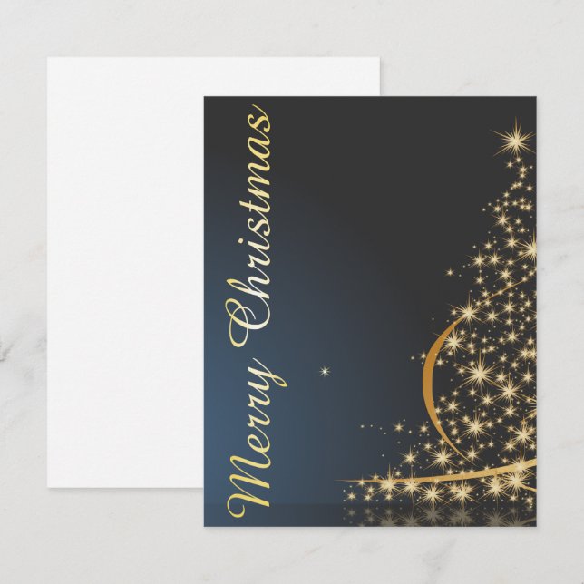 Blue Christmas Theme with golden Christmas Tree Invitation (Front/Back)
