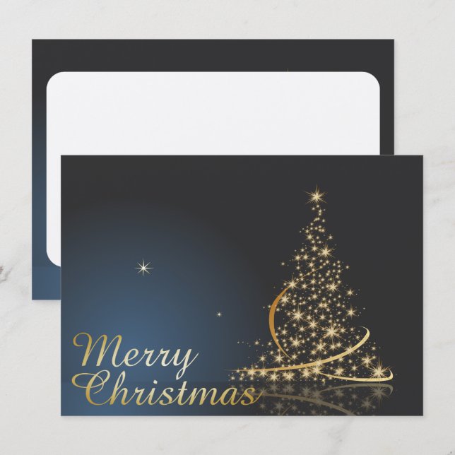 Blue Christmas Theme with golden Christmas Tree Invitation (Front/Back)