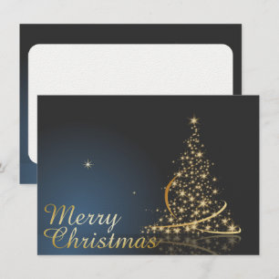Blue Christmas Theme with golden Christmas Tree Invitation