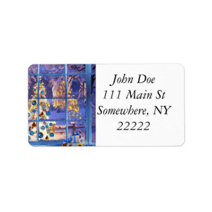 Blue Christmas Through the Window Label