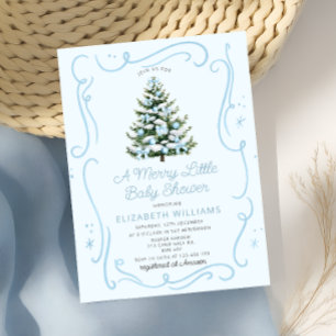 Blue Christmas Tree A Merry Little Baby Shower Invitation