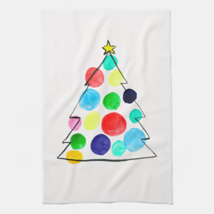 Blue Christmas tree abstract watercolor Kitchen Ki Tea Towel