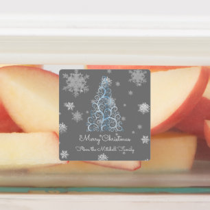 Blue Christmas Tree and Snowflakes Baking Labels