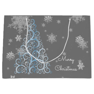 Blue Christmas Tree and Snowflakes Gift Bag