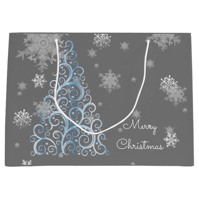 Blue Christmas Tree and Snowflakes Gift Bag (Front)