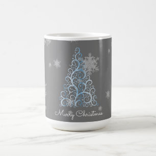 Blue Christmas Tree and Snowflakes Mug