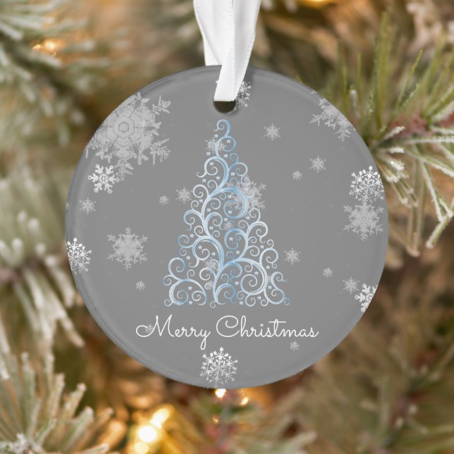 Blue Christmas Tree and Snowflakes Ornament (Tree)