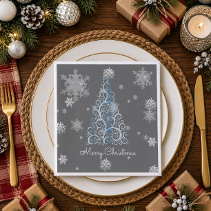 Blue Christmas Tree and Snowflakes Paper Napkin