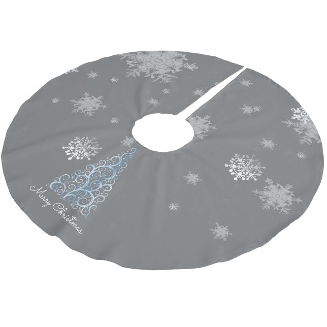 Blue Christmas Tree and Snowflakes Tree Skirt (Angled)