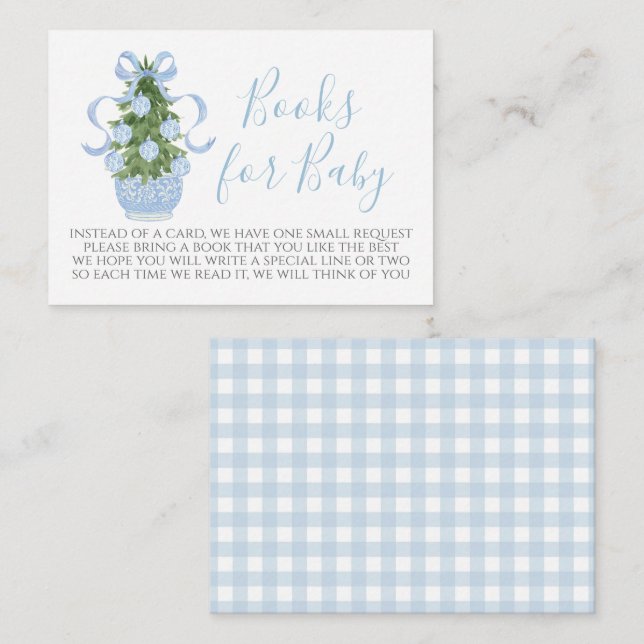 Blue Christmas Tree Baby Shower Book Request Card (Front/Back)