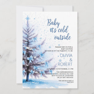 Blue Christmas Tree Baby Shower  Invitation