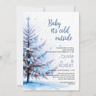 Blue Christmas Tree Baby Shower  Invitation