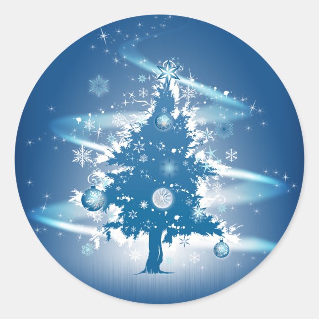 Blue Christmas Tree Christmas Classic Round Sticker (Front)