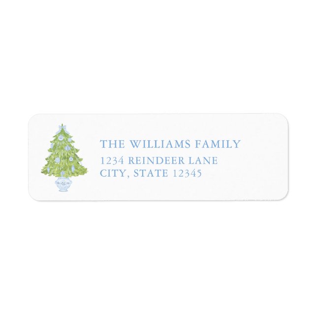 Blue Christmas Tree Christmas Return Address Label (Front)