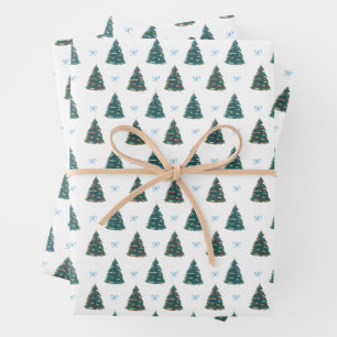 Blue Christmas Tree Farm Gift Wrap