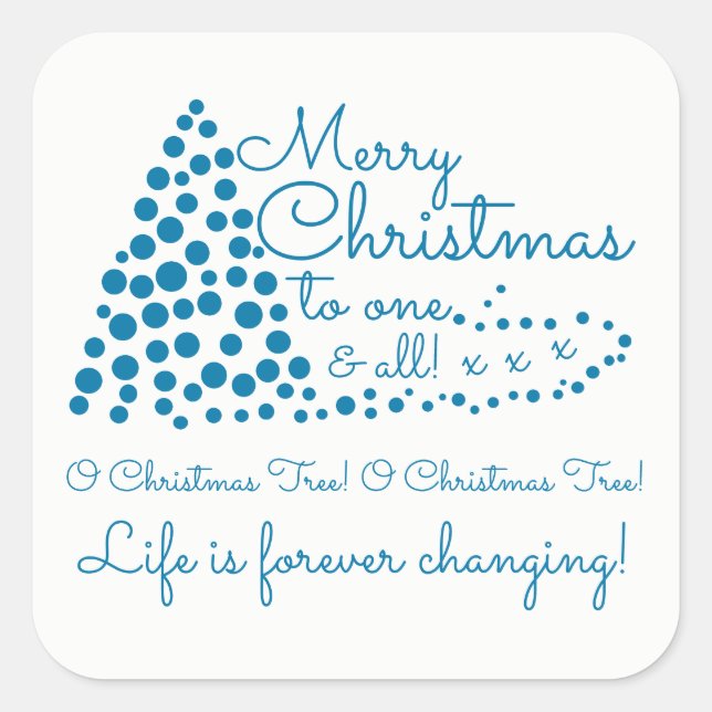 Blue Christmas Tree, Festive Square Sticker (Front)
