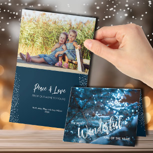 Blue Christmas Tree Folded Photo Holiday Card