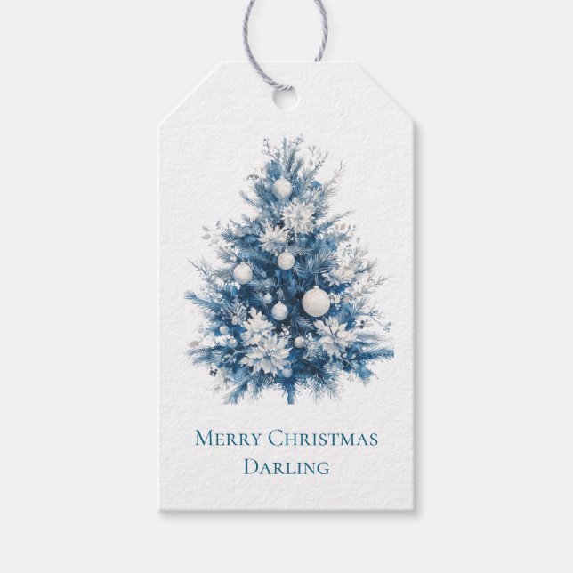 Blue Christmas Tree Gift Tags (Front)