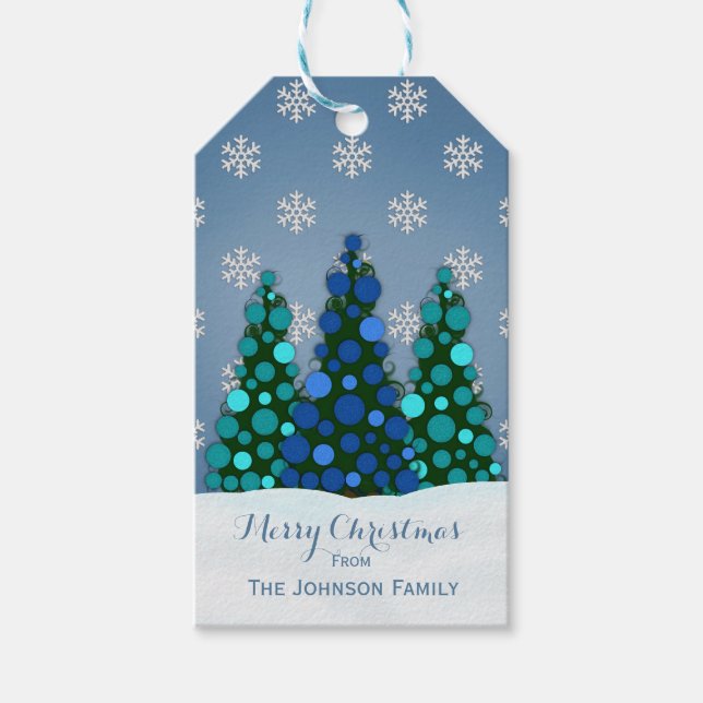 Blue Christmas Tree Gift Tags (Front)