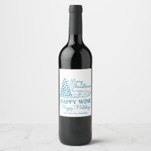 Blue Christmas Tree, Happy Wine Happy Holidays Win Label