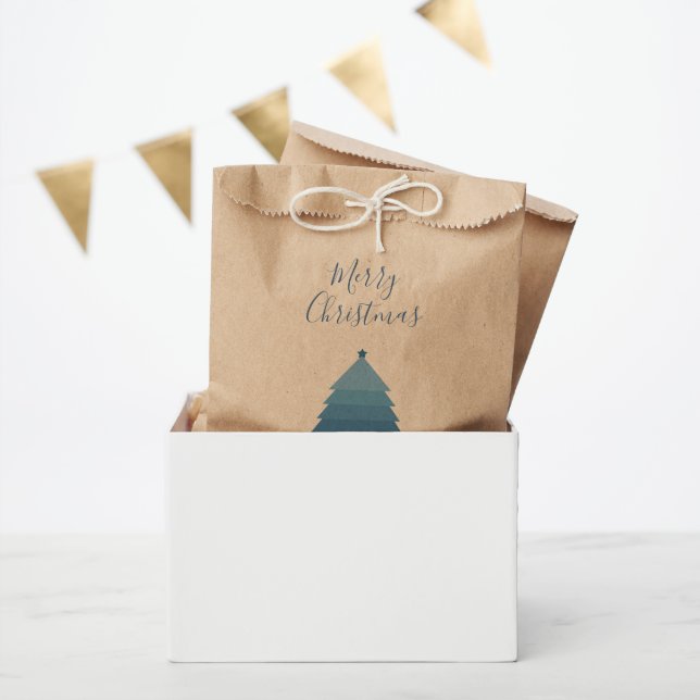 Blue Christmas Tree Kraft Favour Bags (Party)